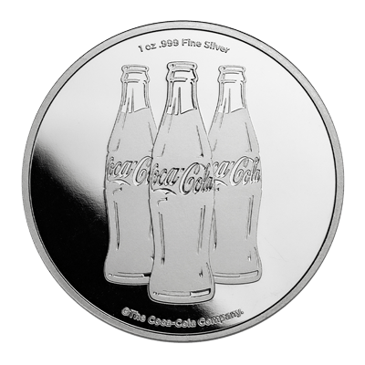 A picture of a 1 oz Coca-Cola® Pure Silver Round